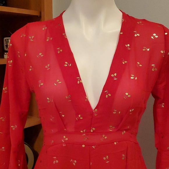 Triple F Red with Gold Cherries Shorts Romper - Picture 3 of 11